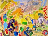 spanish-painting-contemporary-modern.merello.caballos-del-sol-73x92-cmmixtatabla-